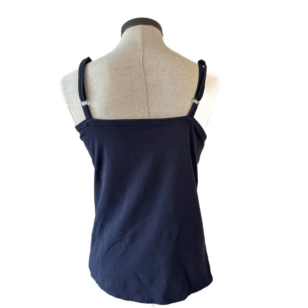 Y2K Navy Lace Trim Cami Cotton Tank Top Minimalist Soft Girl Coquette Basic